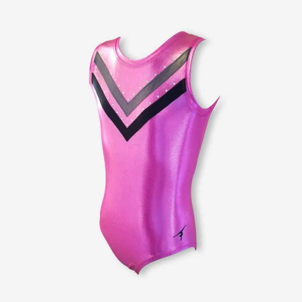 A pale pink short-sleeved leotard with grey and black spikes across the chest